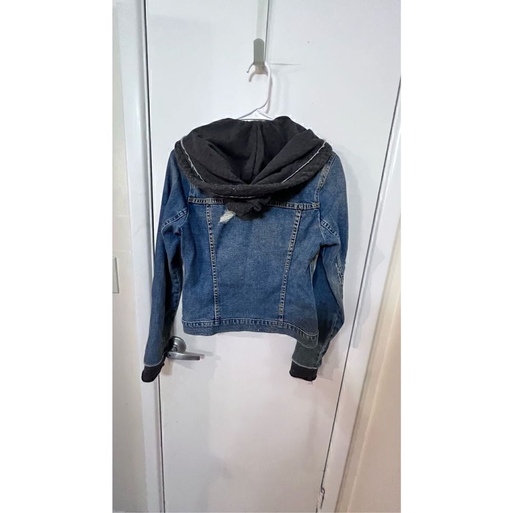 Hollister Women's Casual Biker Cotton Blend Hooded Denim Jacket Blue Gray Small - Picture 6 of 10